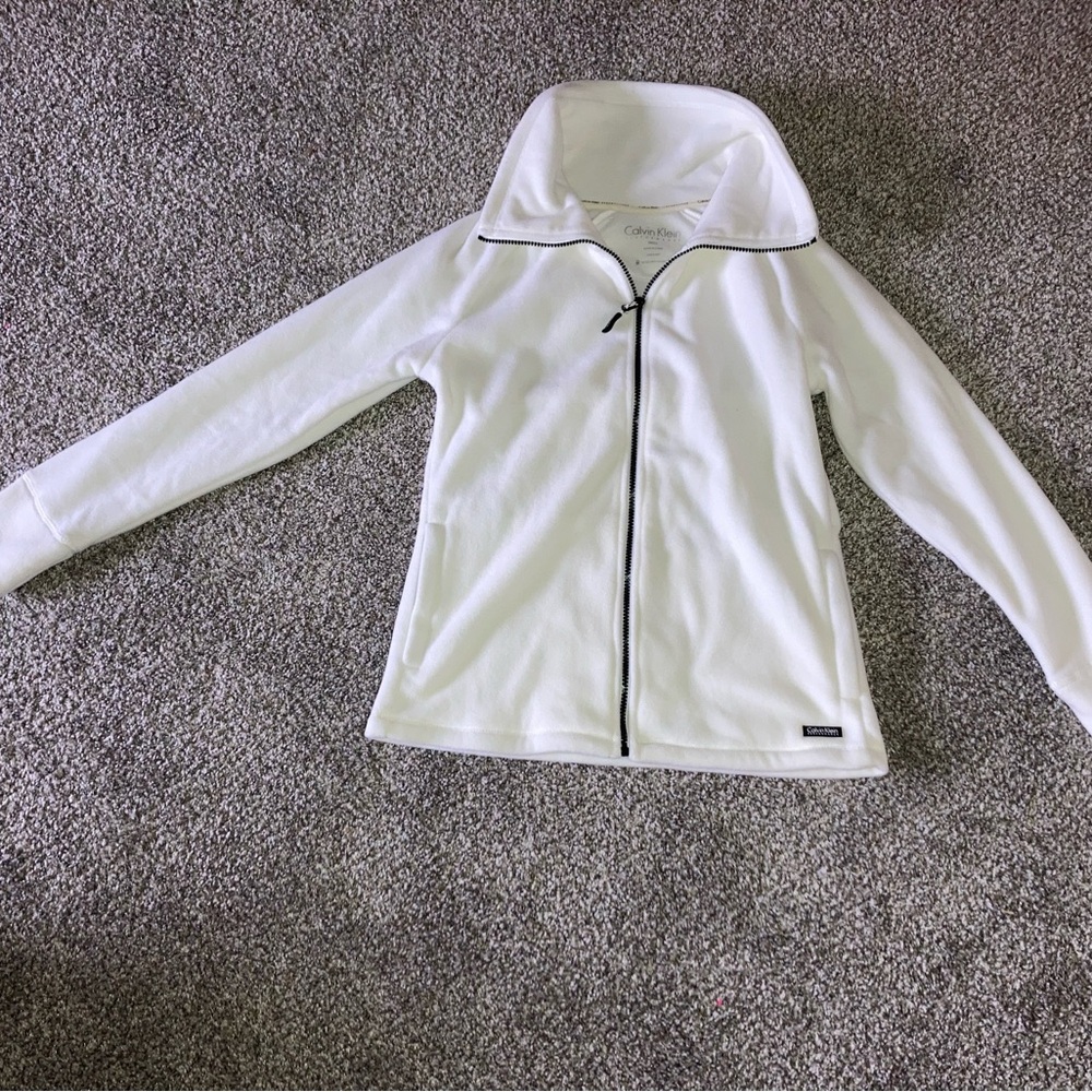 White Zip-Up Jacket with Black Trim